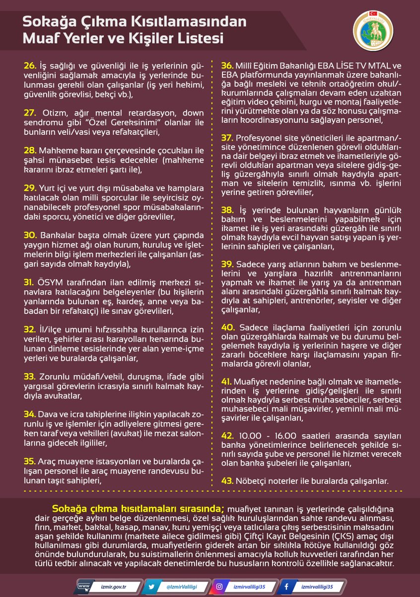 2⃣ EK: ❝Tam Kapanma Tedbirleri Kapsamında Sokağa Çıkma Kısıtlamasından Muaf Yerler ve Kişiler Listesi❞ 
👉 sgm.gr/nLuOF
👉 sgm.gr/bXhPf