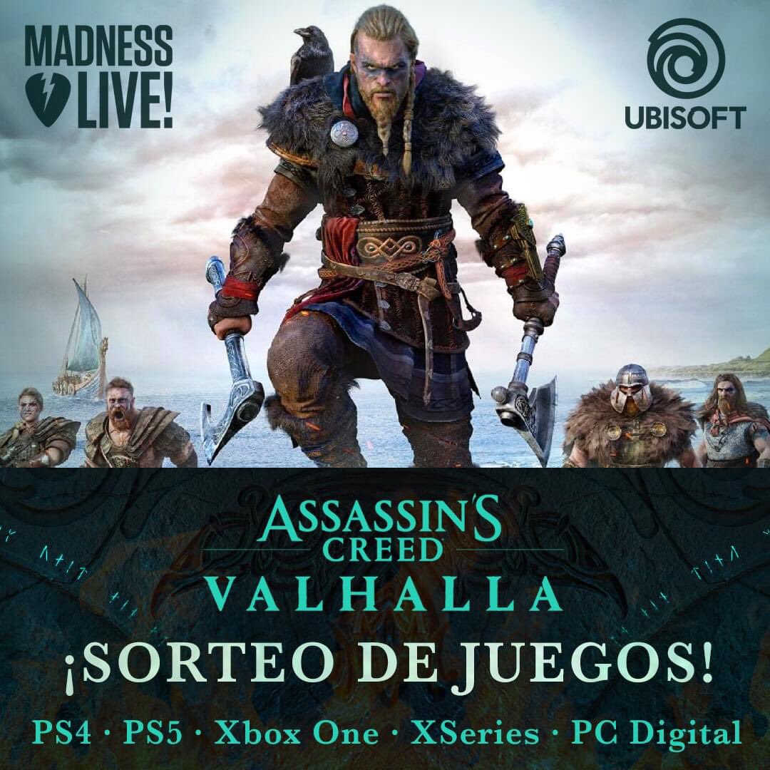 SORTEO DE JUEGOS ASSASSIN’S CREED VALHALLA

Gracias a <a href="/Ubisoft_Spain/">Ubisoft España</a> , tenemos el placer de sortear 10 JUEGOS de Assassin’s Creed Valhalla.
¿Cómo participar?
-Sigue a <a href="/assassinsspain/">Assassin's Creed España</a> , a nuestro amigo <a href="/kidcoltrane/">Borja Pavón</a> y a <a href="/MadnessLive/">Madness Live!</a> en Twitter.
-Retweet.

Tenéis hasta el 4 de mayo!