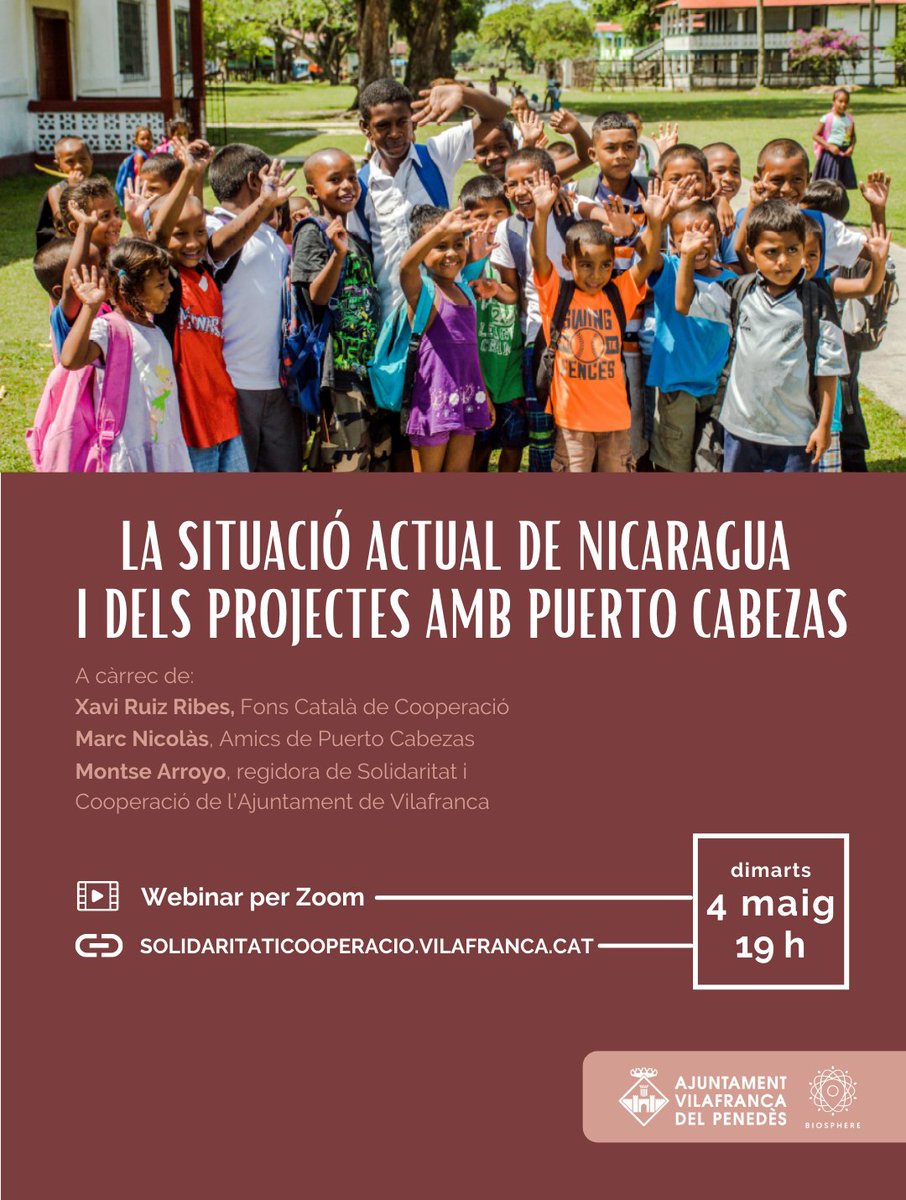 amicsdepuerto's tweet photo. "Situació actual de Nicaragua i dels projectes de cooperació a Puerto Cabezas"

📆 Dimarts, 4 de maig
🕖 19h
🖥️ Mitjançant l'aplicació Zoom a través del web https://t.co/fH2zYPe3A3

🔽
https://t.co/EwCa99CIuH

https://t.co/2Xs15oBHgk https://t.co/vKcKlTYFbD