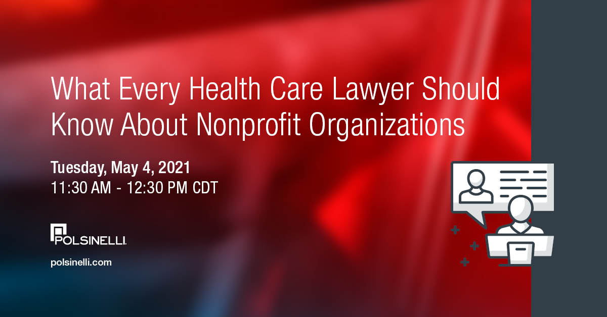 Polsinelli's tweet photo. Join Nonprofit Organization attorneys Andrew Grumet and Christina Cahill as they cover a wide range of issues and concepts that health care organizations are likely to face: https://t.co/SbJBMzBUER.

#nonprofitorganizations #healthcareorganizations https://t.co/5W46rmhRl8