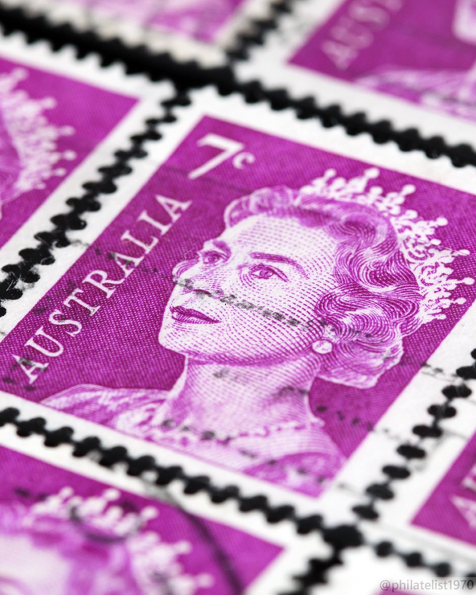 Beautiful #violet or #magenta color on 1971 7c #Australia stamp. Queen Elizabeth II. #philately #philatelic #stamps #stampcollecting