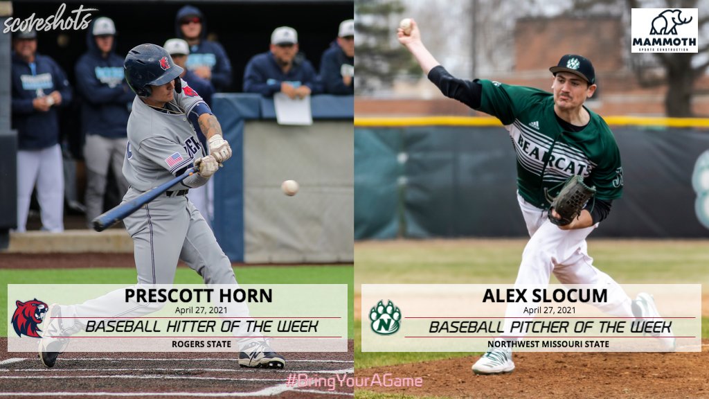 TheMIAA's tweet photo. Congrats to Prescott Horn of @RSUHillcats and Alex Slocum of @bearcatsports named the @MammothBuilt Baseball Athletes of the Week!
#BringYourAGame

⚾️🏅 https://t.co/TtH6aGodhs https://t.co/J3gkhlEQPA