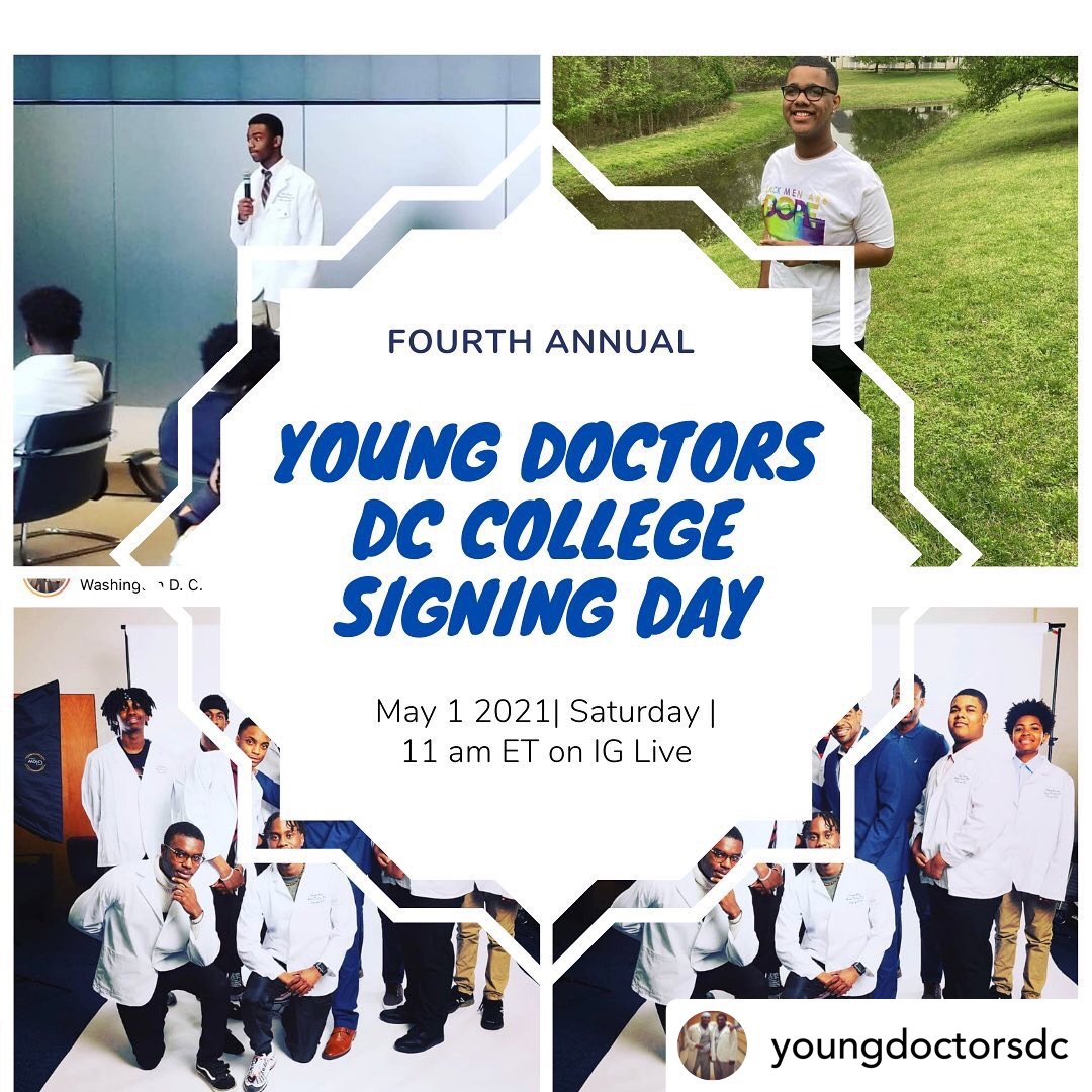 Join us on May 1, 2021 at 11am ET on Young Doctor DC’s IG Live for our 4th Annual College Signing Day! We have 2 senior Young Docs choosing from colleges including @NCCU @TSUedu @aamuedu @DelStateUniv @bethunecookman @UMESNews among others! @Kuma275 @KTEGlobalMD @Meroniyenat