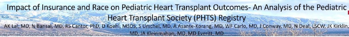 Congrats to Ashwin Lal and Colleagues on their presentation: Impact of Insurance and Race on Pediatric Heart Transplant Outcomes. This work is a product of the @PHTSociety #healthdisparities task force. #ISHLT2021 @ishlt #healthcare #HealthEquity #RacialDisparities