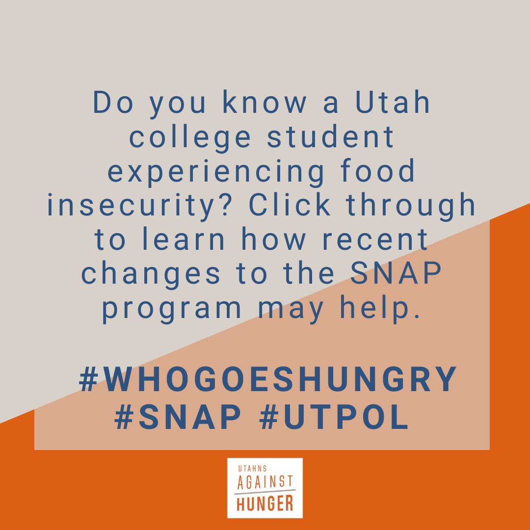 If you or someone you know is going to school, and are in need of food help, SNAP may be an option. Share this thread and help spread the word about the temporary expansion of eligibility for students in higher education.  #utpol  #uted  @higheredutah