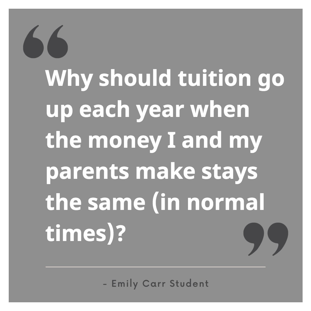 ecsu_10's tweet photo. @AnneKangMLA  Now more than ever students are struggling to keep up with the ever-increasing cost of post-secondary education. A freeze on tuition increases could mean a huge difference in their lives. This is what @EmilyCarrU students are saying #bcpoli #bcpse #bced #vanpoli https://t.co/AHquG9jZSy