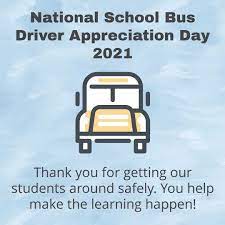 Our school bus drivers have stepped up in unprecedented ways to serve our students during a challenging year.

Today, I would like to thank our 🚌 drivers for the dedication they have shown to our students’ education, safety, and well-being.

#nationalschoolbusdriverday #119th