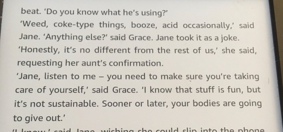 A big moment in the book I’m reading as the character is confronted about drug problems. Shame all I could read is “it’s not sustainable” in the voice of Steve Nicol or more like the impression of him from <a href="/TheSquareBall/">The Square Ball</a>