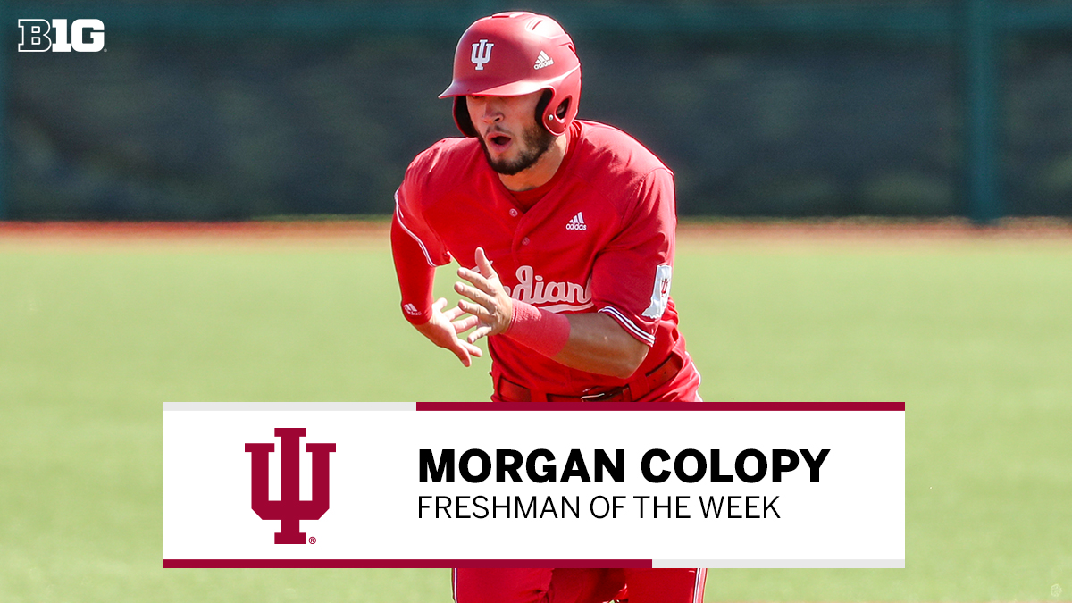 B1Gbaseball's tweet photo. Your #B1GBaseball #FreshmanoftheWeek is Morgan Colopy of @IndianaBase ⤵️ 

⚾ Helped the Hoosiers to a series sweep against Minnesota last weekend  
⚾ Registered a .444 batting average with 8 hits, 7 runs, 10 RBI, 2 doubles and a home run

📰 ➡️ https://t.co/L1VscKazlL https://t.co/3MMfETpTkK
