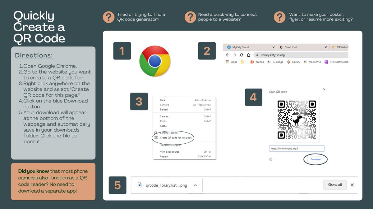 PaetowLibrary's tweet photo. Have a project coming up or need students to sign up/fill out a form? Here's an easy way to create a qr code right from Google! @PaetowHS #katy_libraries #TechTipTuesday https://t.co/9VZd2QBHbA