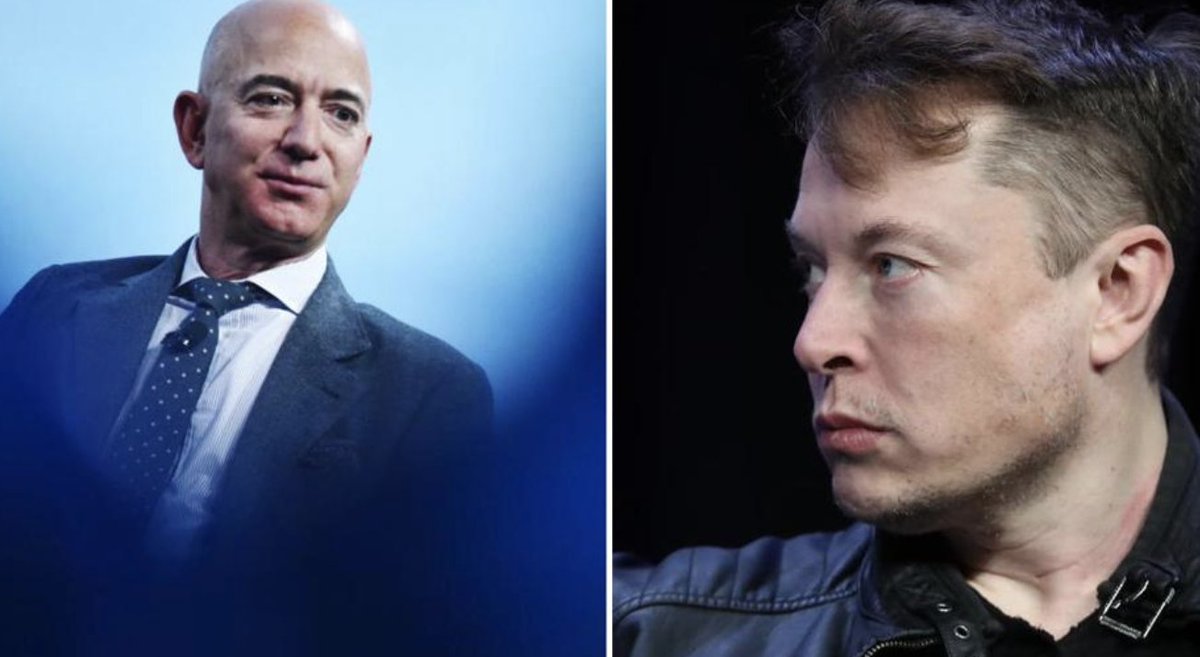 Forbes's tweet photo. Jeff Bezos and Elon Musk trade blows in a billion-dollar NASA moon rocket clash https://t.co/1ma9mMw1Ws https://t.co/hzCbImQeRJ