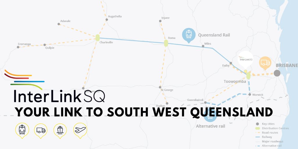 InterLinkSQ's tweet image. InterLinkSQ is a natural distribution point for South West Queensland -  freight can be transported to InterLinkSQ by rail or road, consolidated, and then redistributed to South East or South West Queensland.  👍

#freightandlogistics #inlandrail #interlinksq #toowoombaregion