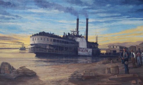 It was around 6:30 PM when the steam boat docked in Memphis. Four hours later, it crossed the River to take on coal in Hopefield, AR. Just after 1:00 AM Sultana departed the coal filling station and restarted her northern trek. An hour later, tragedy struck.9/11