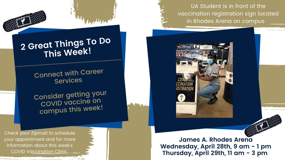 Career Services can think of two great things to do this week! Check your Zipmail for information on how to sign up to receive your COVID vaccine either tomorrow or Thursday at James A. Rhodes Arena! 🦘📲