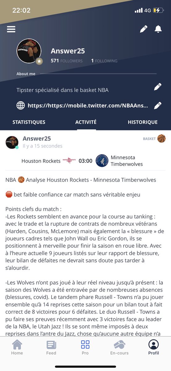 KineCourtside's tweet photo. NBA 🏀 Analyse Houston Rockets - Minnesota Timberwolves
🛑 bet faible confiance car match sans véritable enjeu
Mon bet : Minnesota moneyline côte 1.85
❤️♻️ pour le soutien
#NBA #TeamParieur #tipstop https://t.co/my6KKFOvg2