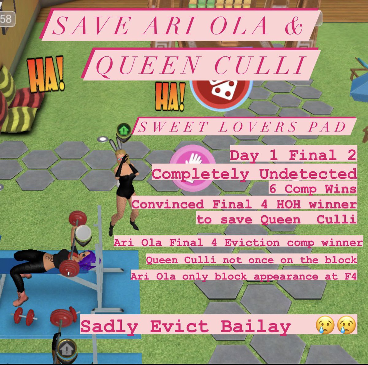 AriOlaBBTG's tweet photo. BBTG people!! My Public vote is starting now!! Please send me and Queen Culli to Tier 5 and sadly vote to evict Bailay https://t.co/X5nlSUveDu