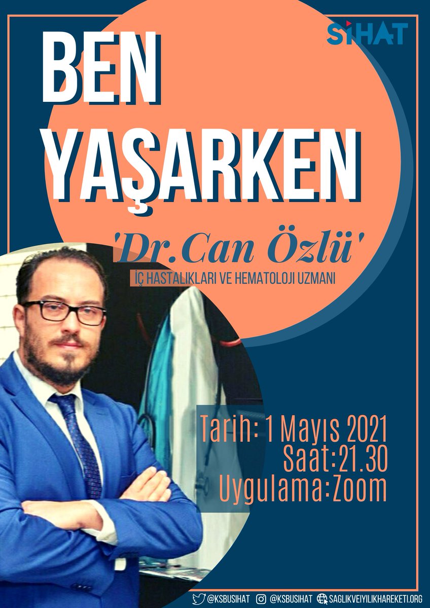 Uzun bir aradan sonra “Ben Yaşarken” etkinliğimize İç hastalıkları ve hematoloji uzmanı Can Özlü hocamızla devam ediyoruz.🥳 

Sizler de hocamızı dinlemek ve etkinliğimize katılmak isterseniz biyografideki formu doldurabilirsiniz.🌸

🗓️01.05.21
⏰21.30-22.30
📍Zoom

<a href="/drcanozlu/">can özlü</a>