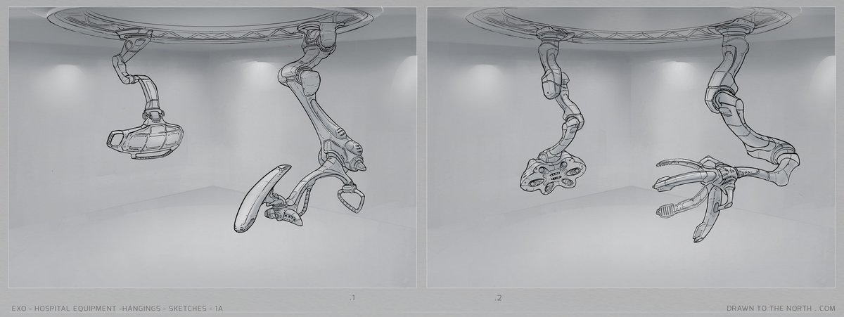 drawntothenorth's tweet image. Here&apos;s the design sketches for the VR alien surgery, see the final here artstation.com/artwork/0XBR2e  The thinking process used is explained  in my tutorial here youtube.com/watch?v=Ur-R-0… #conceptarttutorial #conceptdesigntutorial