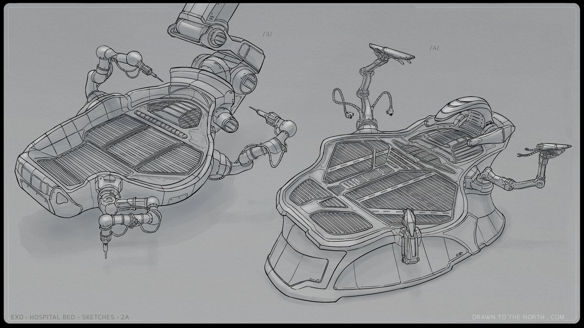 drawntothenorth's tweet image. Here&apos;s the design sketches for the VR alien surgery, see the final here artstation.com/artwork/0XBR2e  The thinking process used is explained  in my tutorial here youtube.com/watch?v=Ur-R-0… #conceptarttutorial #conceptdesigntutorial