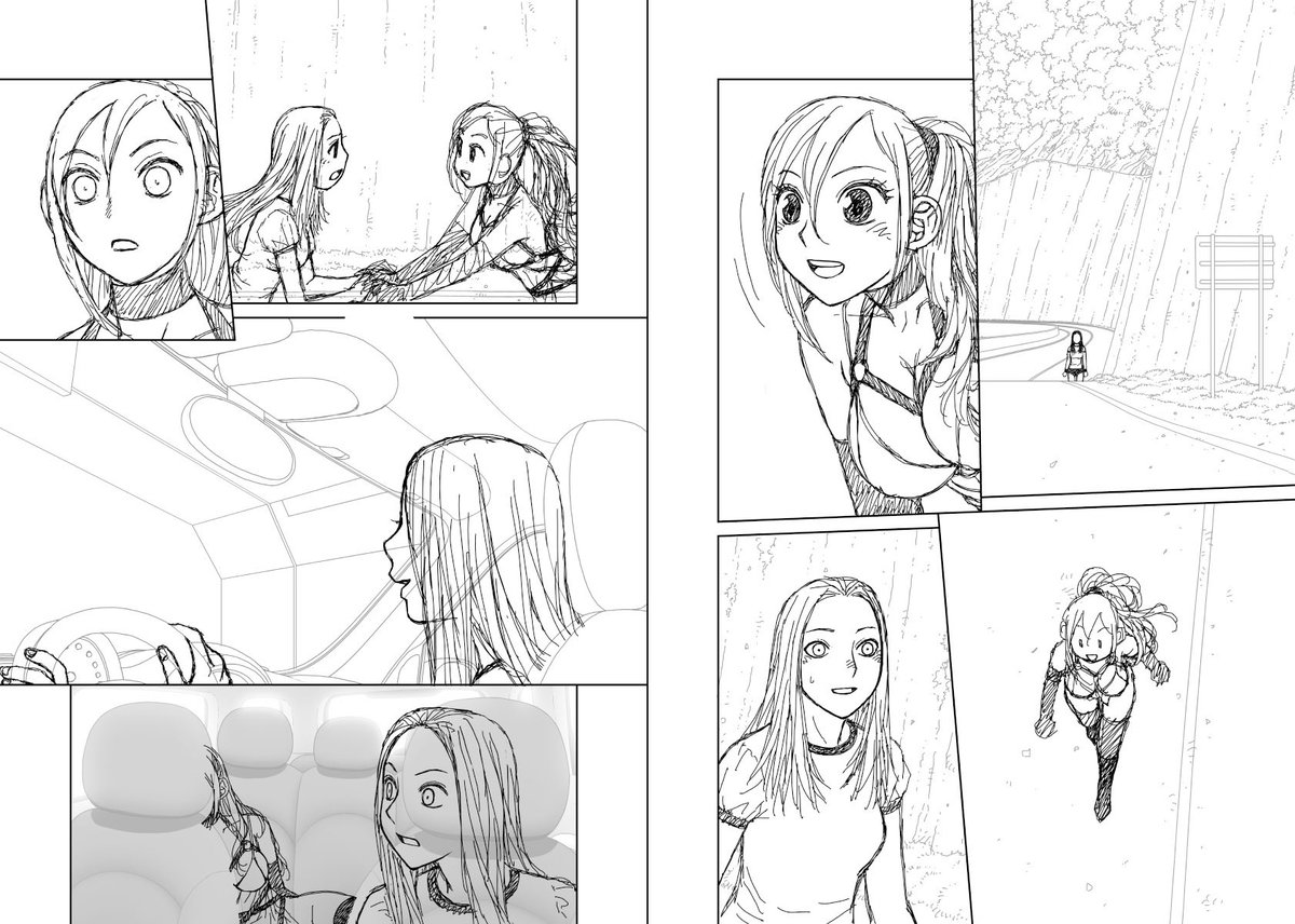 見開き単位で作業してた連載の下描き台詞フキダシ擬音無しバージョン…34↓

この前の下描き3枚、眠たくてナンバリングするの忘れてましたぁ〜(^^;;
バージョン…33ですw 