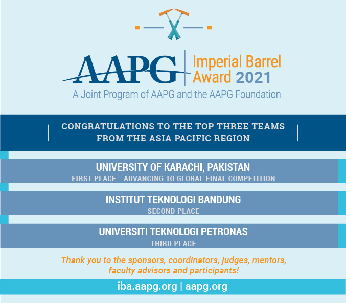 AAPGStudents's tweet photo. AAPG Student Programs congratulates the top three teams from the Asia Pacific Region in the 2021 IBA competition!
#IBA2021 https://t.co/LbNMHIEt5n