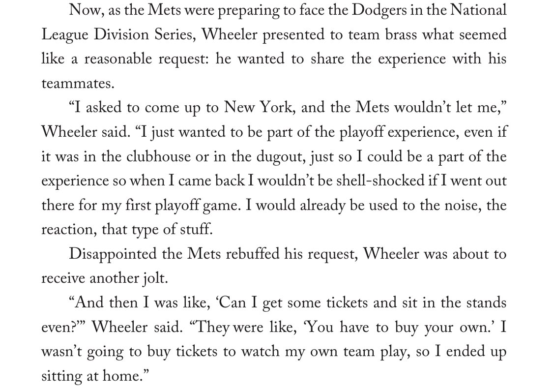 Mathew Brownstein (@mbrownstein89) on Twitter photo Mike Pumaās book āIf These Walls Could Talk: New York Metsā is out today. I got an advance copy (great read!) and thought this passage was pretty ridiculous.
The #Mets wouldnāt let Wheeler join his teammates for the postseason in 2015. <a href="/Metsmerized/">Metsmerized Online</a> Mike Pumaās book āIf These Walls Could Talk: New York Metsā is out today. I got an advance copy (great read!) and thought this passage was pretty ridiculous.
The #Mets wouldnāt let Wheeler join his teammates for the postseason in 2015. <a href="/Metsmerized/">Metsmerized Online</a>
