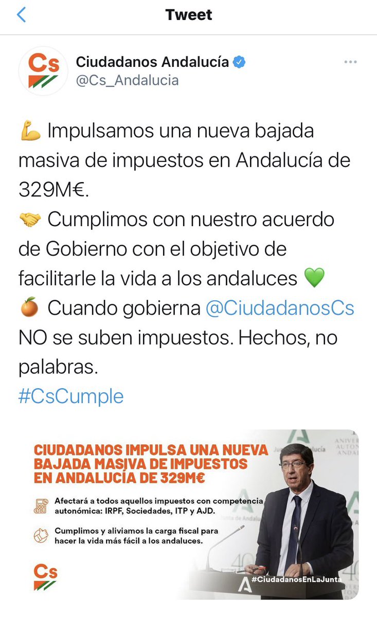 francarrillog's tweet photo. VOX miente, y en eso se parece mucho a la izquierda.

Si se pagan menos impuestos en Andalucía es porque gobierna @CiudadanosCs

En la oposición conseguimos eliminar Sucesiones. Y ahora, gobernando, bajamos los impuestos como nunca antes. Ciudadanos, señores de VOX, Ciudadanos. https://t.co/NOGELYbc7s