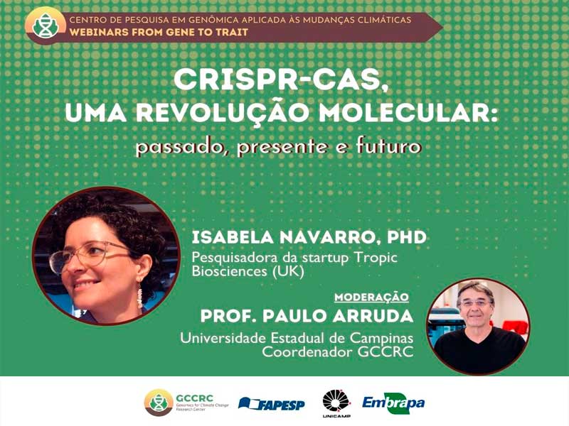 Primeiro encontro da série on-line “From Gene to Trait”, do Centro de Pesquisa em Genômica Aplicada às Mudanças Climáticas <a href="/GCCRC_/">GCCRC</a>, acontece amanhã (28/04), com o tema “CRISPR-Cas, uma revolução molecular: passado, presente e futuro”. agencia.fapesp.br/35725/