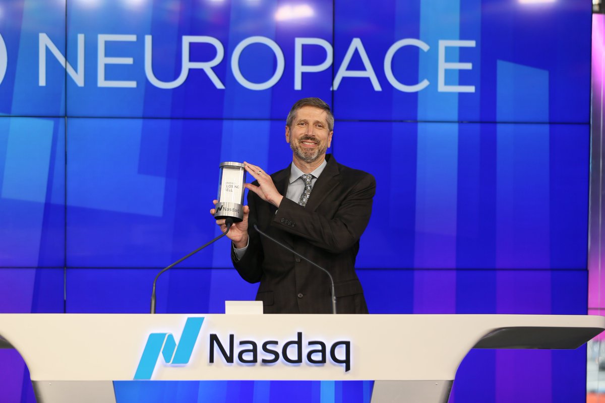 NasdaqExchange's tweet photo. Welcome to the @Nasdaq family, @NeuroPace! 🎉

Based in Mountain View, CA, NeuroPace is a medical device company focused on transforming the lives of people suffering from epilepsy.

#NasdaqListed $NPCE rings today's Closing Bell in celebration of the recent listing. https://t.co/h9wRBLj7i5