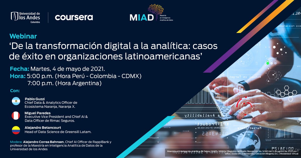 inguniandes's tweet photo. ¿Cómo la analítica de datos está transformando a las organizaciones latinoamericanas?

La Maestría en Inteligencia Analítica de Datos (MIAD) de @Uniandes te invita a su primer webinar temático del año.

Inscríbete aquí: https://t.co/DE7trxL3cC https://t.co/DMGIq7EJvO