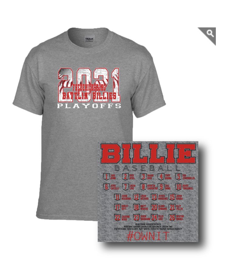Don’t miss out...Order your playoff shirts before Friday, April 30 at noon! 🐏⚾️#BattlinBillieBaseball gogearonline.com/fredericksburg…