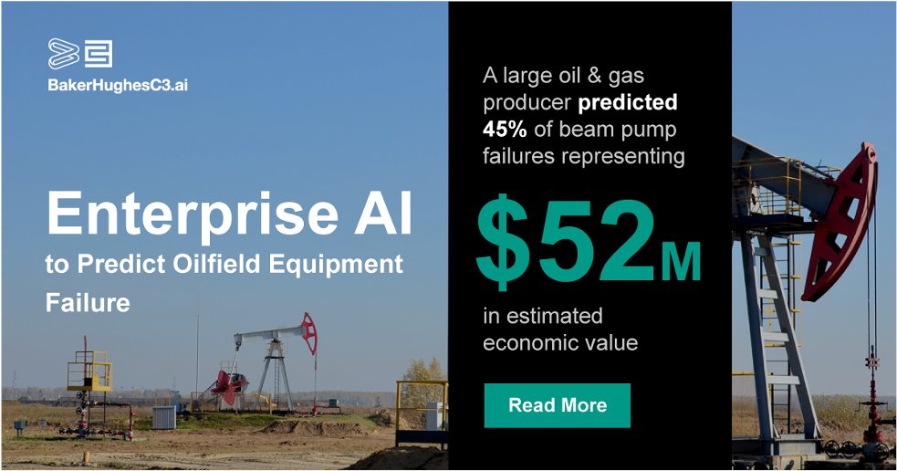 C3_AI's tweet photo. Applying BHC3™ Predictive Maintenance to improve the condition-based maintenance of beam pumps predicted 45% of failures with 77% precision, representing $52 million in annual economic value for a large oil &amp; gas producer: https://t.co/P4gWnUvsZW https://t.co/U6vqNK3PeE