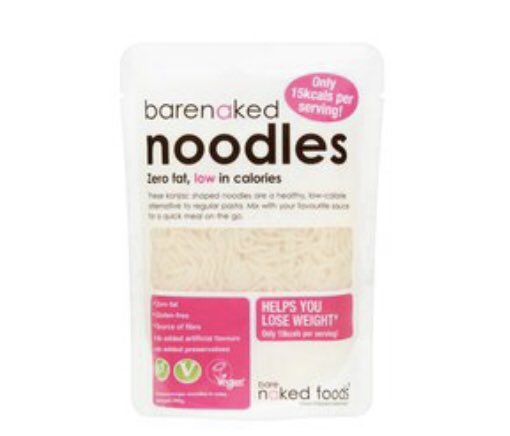 Konjac Noodlesthese have a unusual texture but are great in broths and soups!the pink packet are 15 cals for half the bag and the red ones are full of protein and only 26 cals