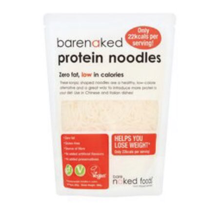 Konjac Noodlesthese have a unusual texture but are great in broths and soups!the pink packet are 15 cals for half the bag and the red ones are full of protein and only 26 cals