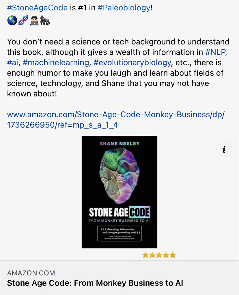 chimpsarehungry's tweet photo. #StoneAgeCode is #1 in #Paleobiology!
ππ§¬π§π»βπ»π¦
You donβt need a tech background to understand this book, although it gives a wealth of gems π in #NLP, #ai, #machinelearning, #evolutionarybiology, there is enough humor to make you laugh while learning.
https://t.co/Xm6dB0dmGG https://t.co/OfnMeXEhmG