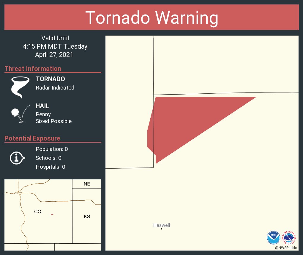 NWStornado's tweet photo. Tornado Warning including Kiowa County, CO until 4:15 PM MDT https://t.co/oPp6AF3Bnm