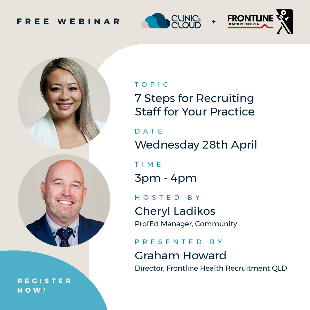 FINAL HOURS TO REGISTER! Join us in today's webinar to learn about the 7 steps for recruiting staff in your practice and don't forget to bring your questions so they can be answered live! 

Register here:
clinicto.cloud/2RYRfea