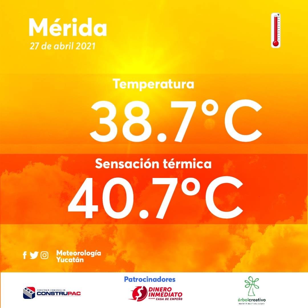 ClimaYucatan's tweet photo. Temperatura máxima registrada la tarde de hoy en la ciudad de #Merida. https://t.co/vcyRAX5UVq