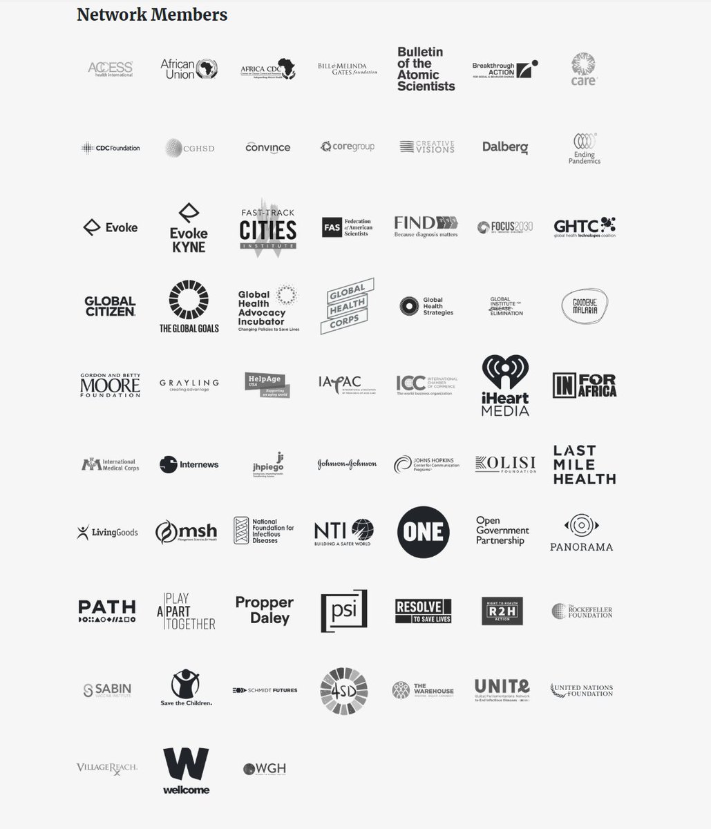 Launched April 2020, members include  #BMGF ( #Gates Found.), ONE (Bono), Global Goals,  #GlobalCitizen (financed by Gates),  #Rockefeller Foundation,  #JohnsonandJohnson, UN (partnered w/  #WEF),  #Wellcome, etc.  #GlobalGoals ( #SDGs) are emerging markets.  https://pandemicactionnetwork.org 