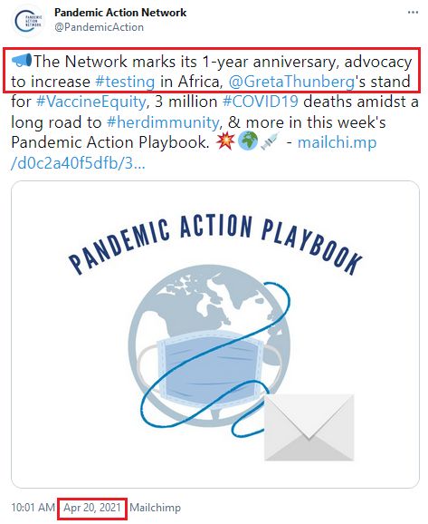 First follows chosen by  #Pandemic Action Network Twitter account include members:1.  #Gates Foundation2. Federation of American  #Scientists3. Global Health Strategies4.  #CDC Foundation5.  #GlobalCitizen 6.  #GHTC7. iHeartMedia -  #media &  #entertainment  #PandemicPlaybook