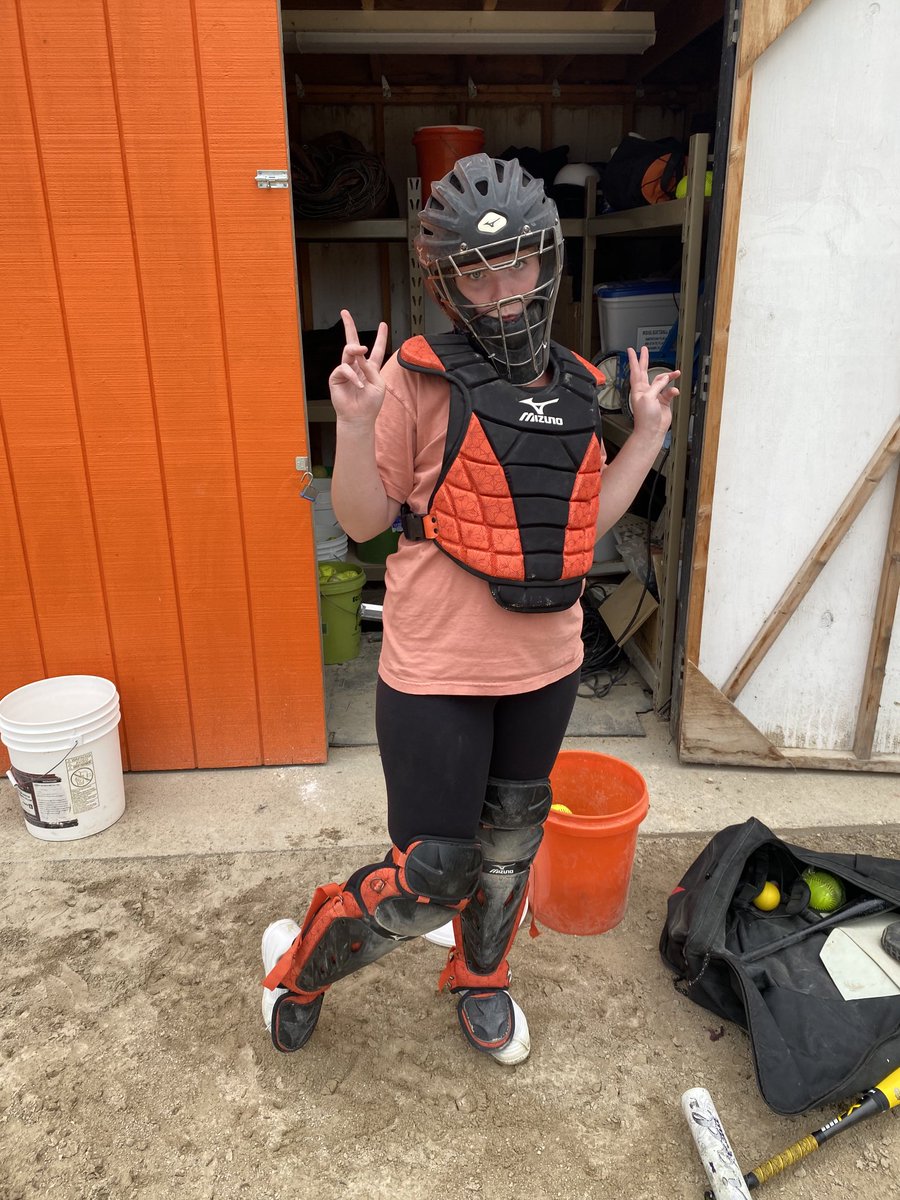 Game postponed - so Hannah volunteered to catch tonight -  she survived !!!Awesome job