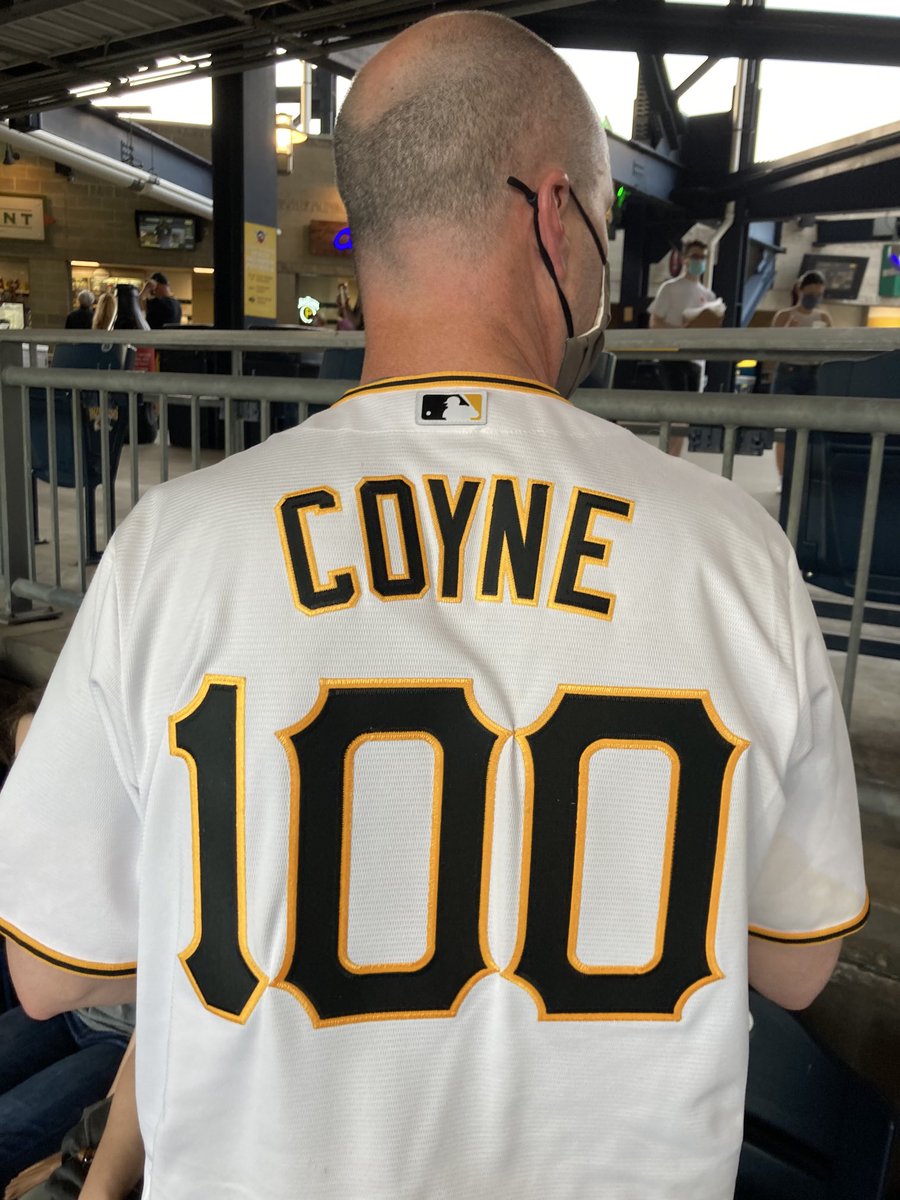 SNPittsburgh's tweet photo. Dan Coyne, Phil’s nephew, is wearing his late, great uncle’s jersey that was presented to him on his 100th birthday.

Phil would have been 103 today.   The Pirates provided 125 tickets for his family and friends tonight to celebrate his memory.  -RI https://t.co/xkh17AU9Ep