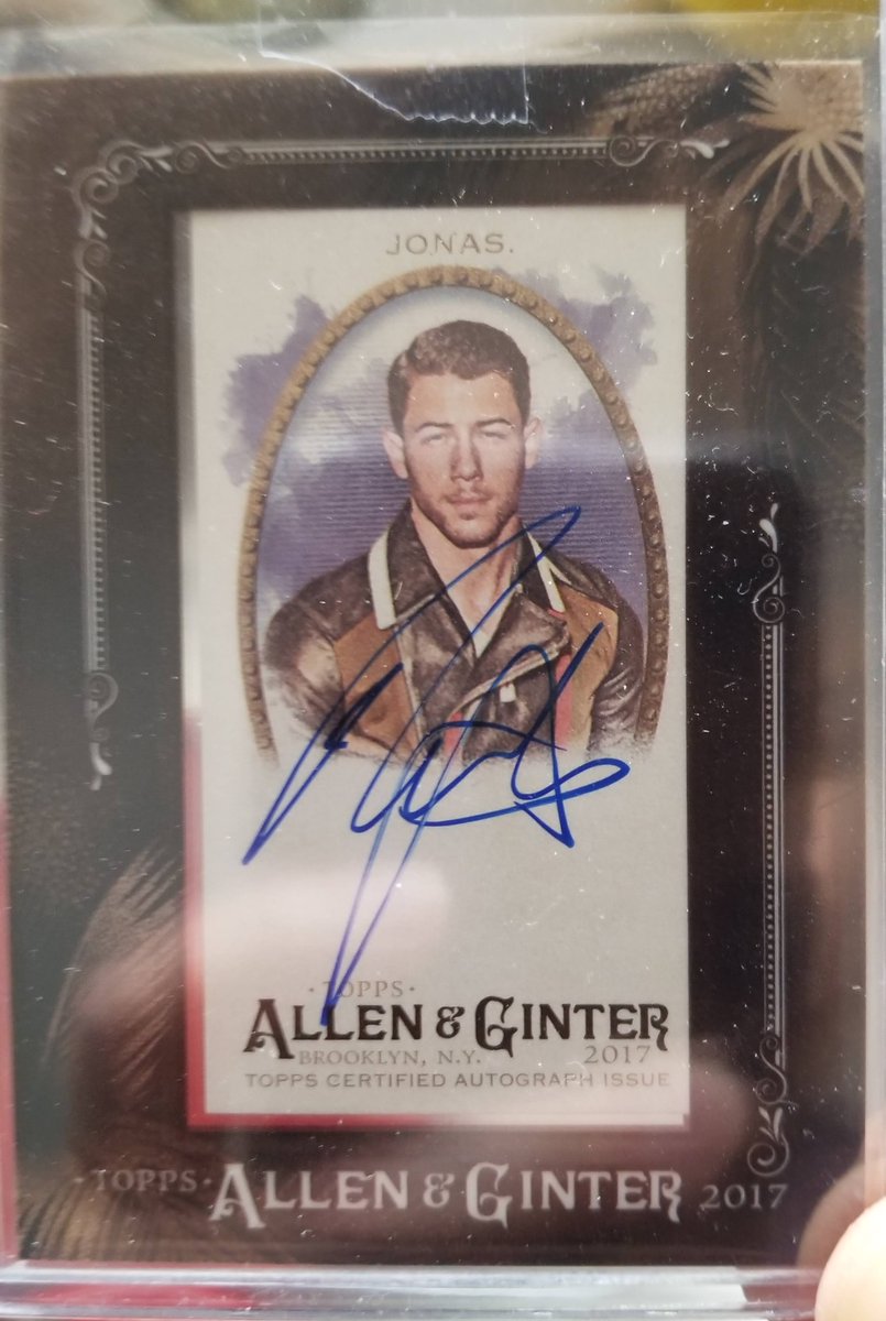 cardboredflexer's tweet photo. 2017 @Topps Allen &amp; Ginter Nick Jonas auto. I really do love these A&amp;G cards. Encapsulated framed autos. What's not to like about these? Much respect to @nickjonas singing and acting talent @SHOWYOURHITS #NonSportCards #Autographs #TheHobby #Collect @jonasbrothers https://t.co/NTVxuUB7vA