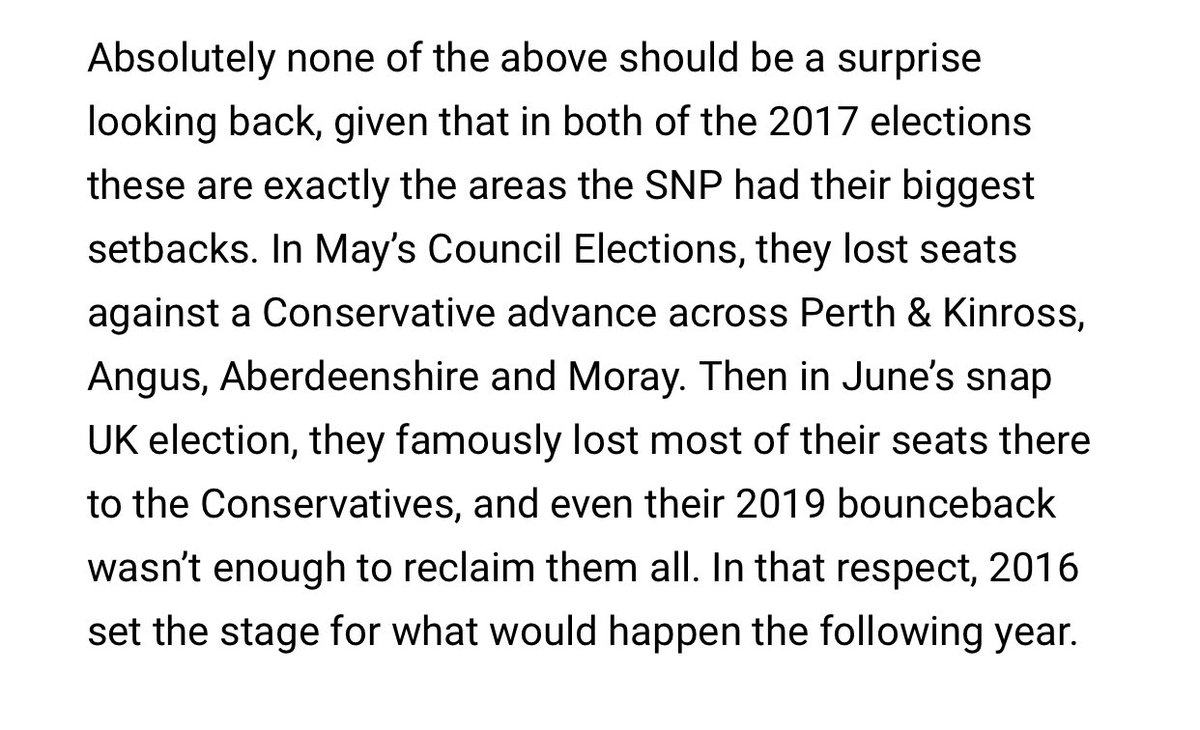 It is worth noting that even the SNP’s 2019 GE resurgence of support, they still haven’t recovered all they lost to SCons in NE region.Indeed Moray, Banff & Buchan, West Aberdeenshire & Kincardine all continue to be held by SCons at Westminster after 2019GE. (8/14)