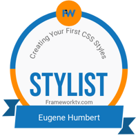 Congratulations to Eugene Humbert who just earned their STYLIST badge for Creating their first CSS styles!  Way to go Eugene!  Start earn badges on your path to your first job as a developer at zpr.io/HKfXg. #100DaysofCode