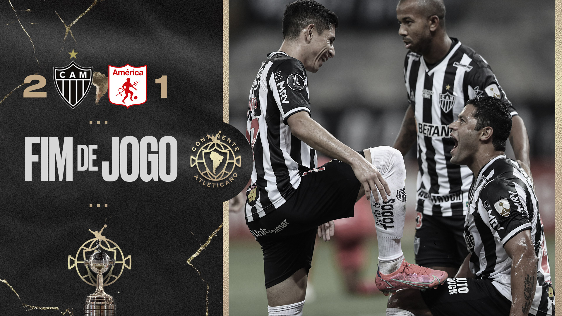 Atlético on X: ⚫⚪ FIM DE JOGO NO MINEIRÃO! GALO VENCE O AMÉRICA DE CALI  POR 2 A 1 E AGORA SOMA 4 PONTOS NO GRUPO H DA LIBERTADORES!!! ⚽ DOIS GOLS