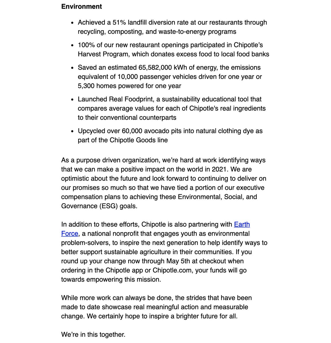 2. InformChipotle has put an emphasis on targeting Millennials and Gen Z through their marketing efforts.This email is a perfect example.Why?Millennials and Gen Z love eco-conscious brands.And while this email isn't sexy...