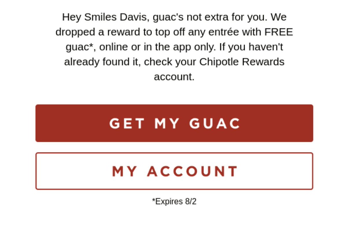 4. National X DayHere's the key to any "National X Day"Only participate when it's relevant to your brand.When it is -- delight your customers.There are millions of memes about Chipotle's Guac.So, they chose to give you free guac on National Avocado Day.Easy win.