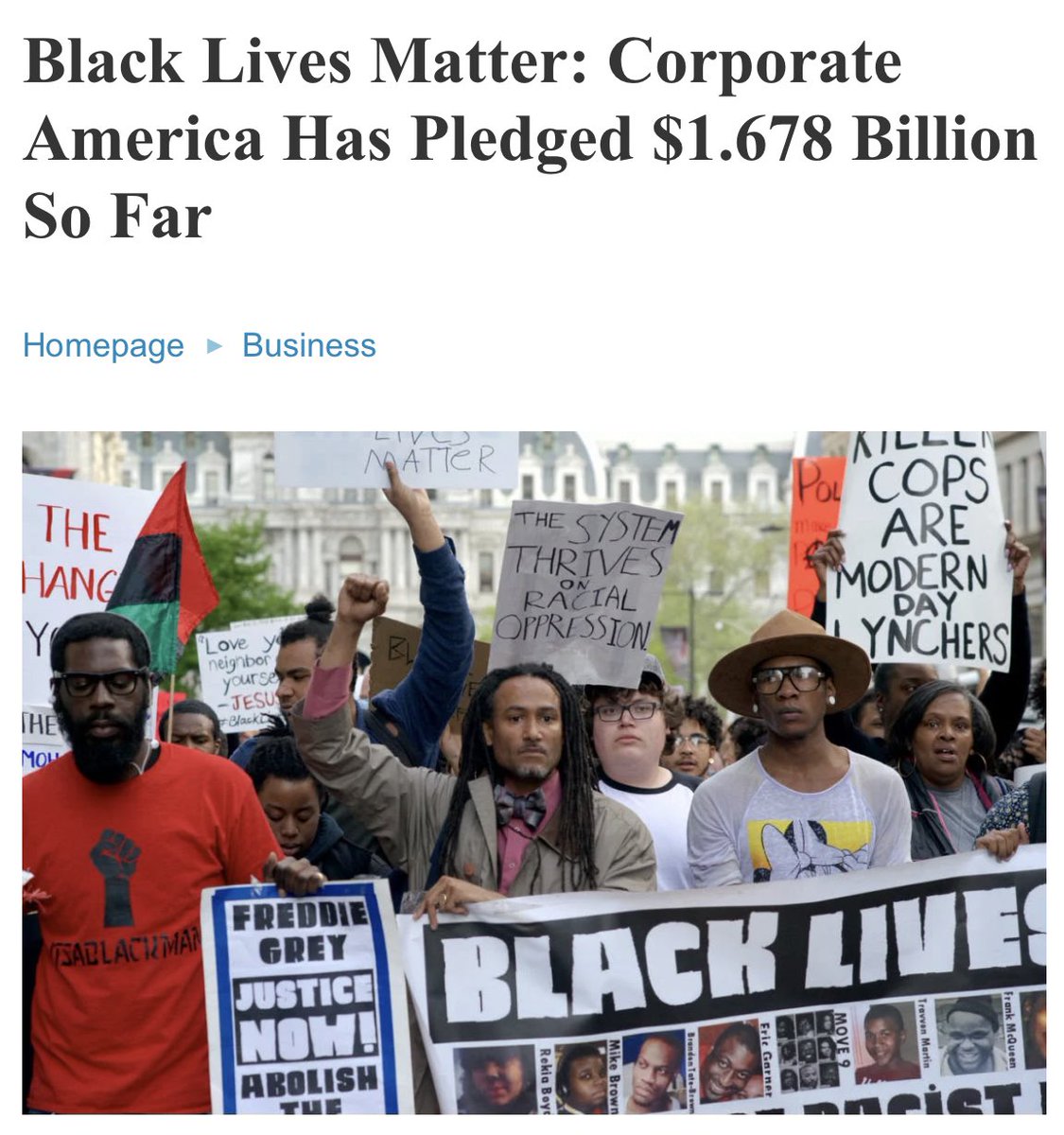 The BLM organization serves to bring the downfall of America in an effort to usher in communism. American corporations have infused BLM with millions of dollars in donations. They are literally funding a violent communist revolution.