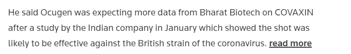  $ocgn Covaxin is also found to be effective against the UK strain as well.  https://www.reuters.com/business/healthcare-pharmaceuticals/exclusive-ocugen-plans-sell-100-mln-indian-vaccine-doses-us-2021-2021-03-15/